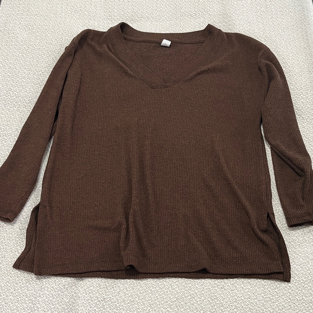 Old Navy Brown V-Neck Ribbed Tunic Top